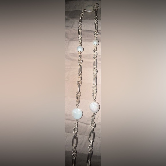 Vintage 925 sterling silver real White Pearl chain link Necklace - Picture 5 of 12